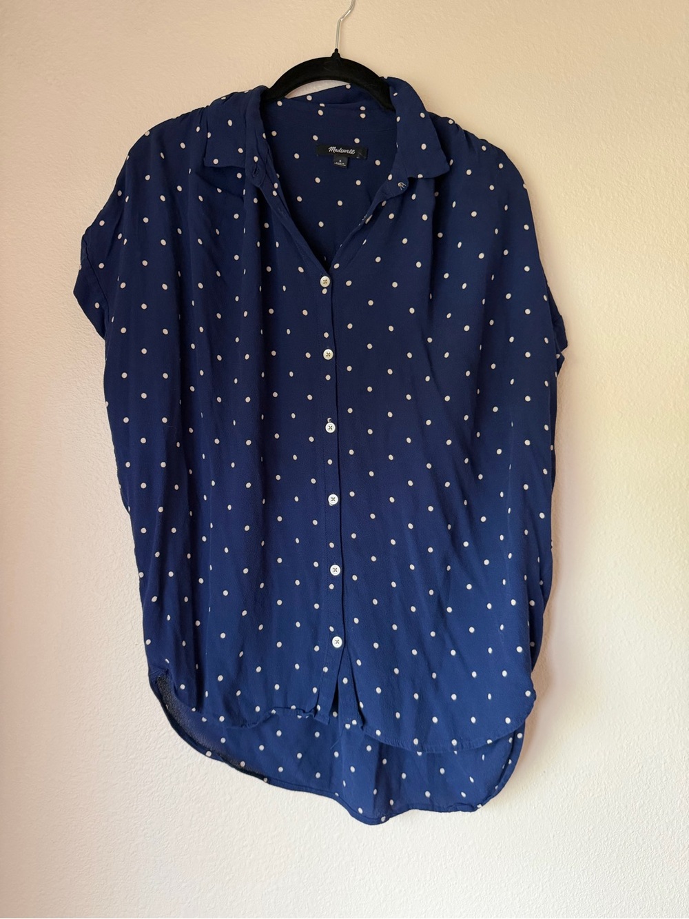 Madewell Navy Polka Dot Button-Up Shirt, size small